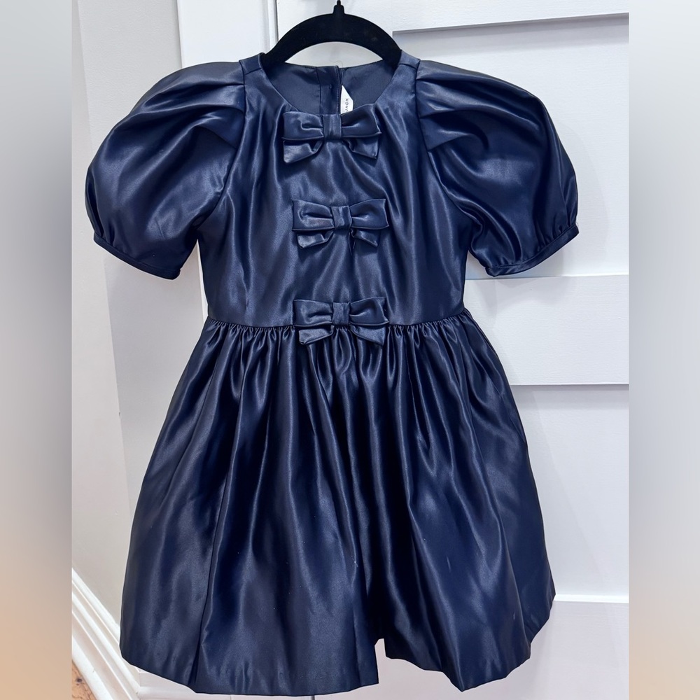 Janie and Jack Navy Satin Bow Dress - 3T